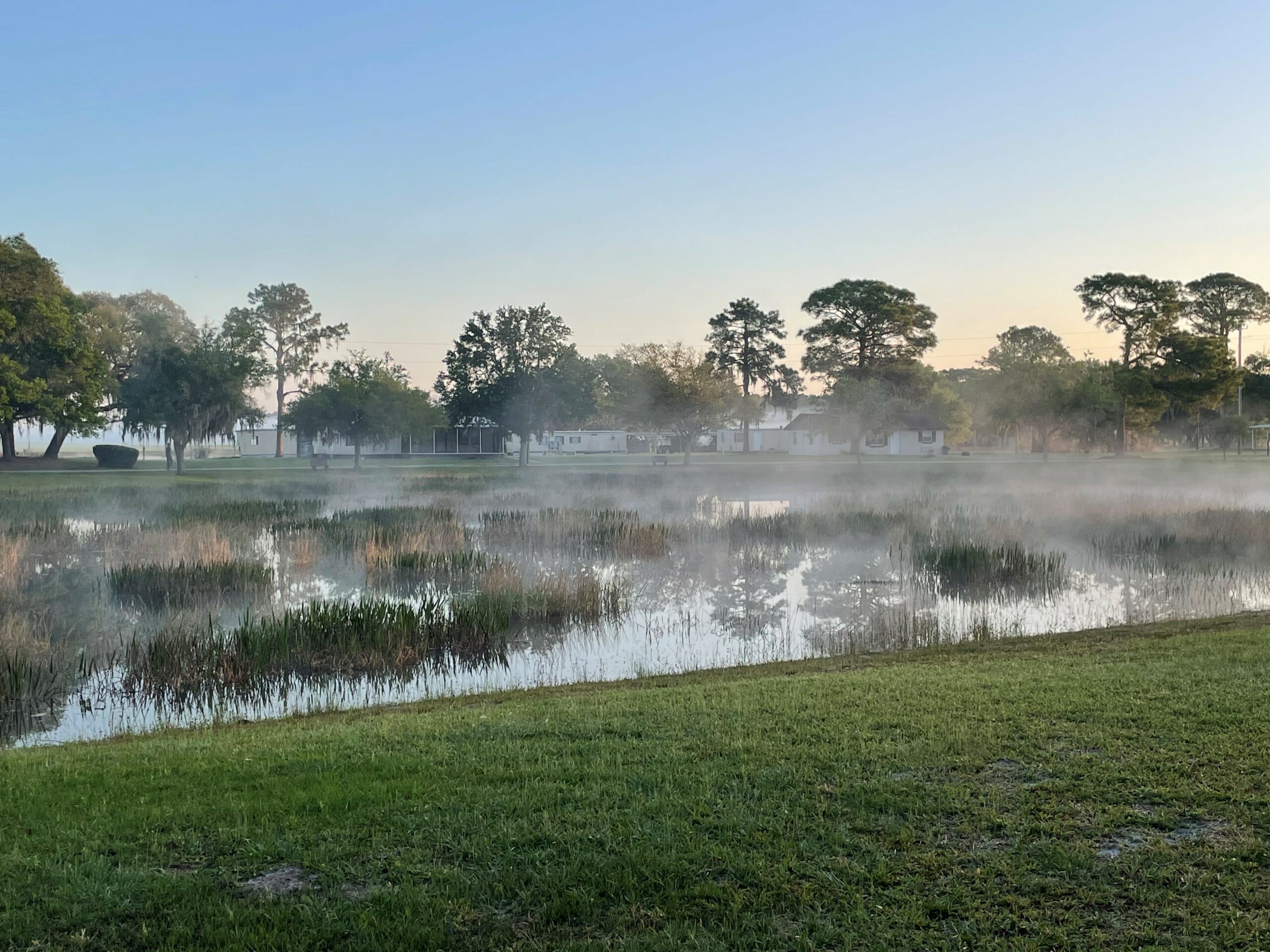 mist over the lake at Pine Lake Retreat